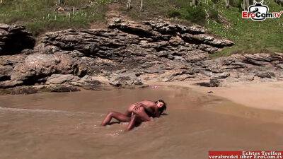 Outdoor sex in the ocean with a skinny Latina with tan lines on coonylatina.com