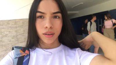 Latin brunette wanted sex so much that she decided to masturbate right in college. on coonylatina.com
